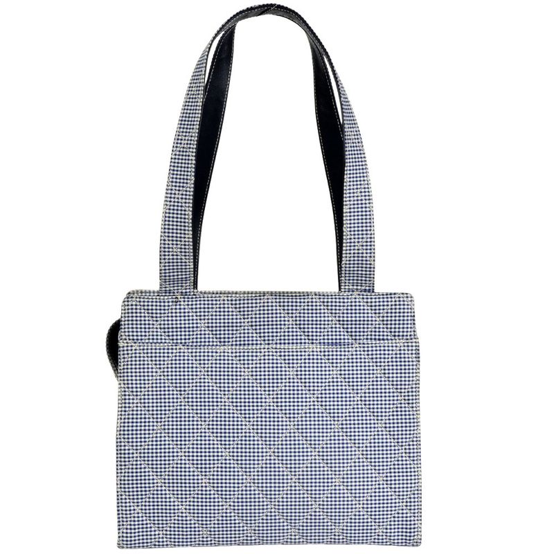 Chanel Coco Mark Matelasse Gingham Check Tote Bag Canvas Blue Silver Hardware