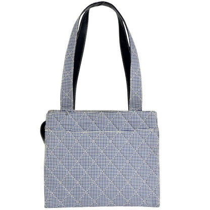 Chanel Coco Mark Matelasse Gingham Check Tote Bag Canvas Blue Silver Hardware