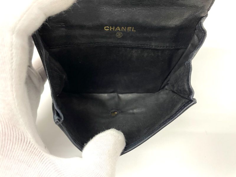 Chanel Coco Mark W Hook Lambskin Bifold Compact Wallet Black Made In France
