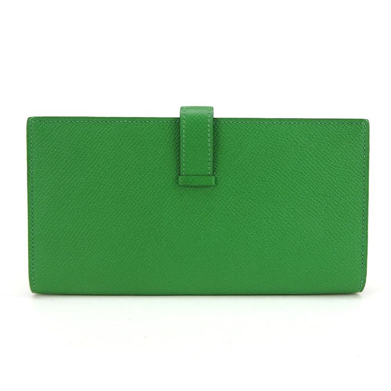 Hermes Long Wallet Bearn Souffle Vaux Epson Bamboo Green Silver Hardware Bifold
