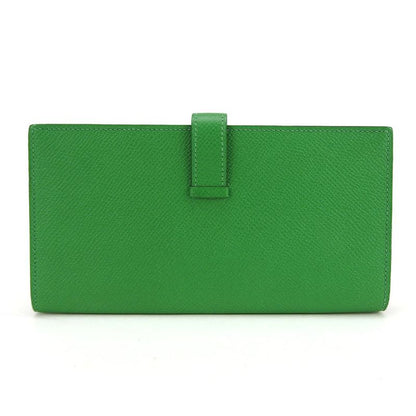 Hermes Long Wallet Bearn Souffle Vaux Epson Bamboo Green Silver Hardware Bifold