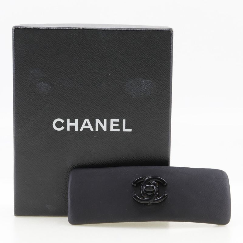 Chanel Turnlock Coco Mark Calf Black Ladies Barrette
