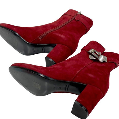 Hermes Saint Germain Boots Short Boots Shoes Kelly Hardware Suede Red Silver