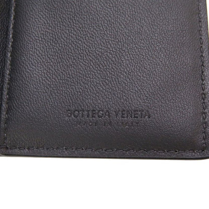 Bottega Veneta Intrecciato Compact Wallet Leather Black Trifold Wallet Purse