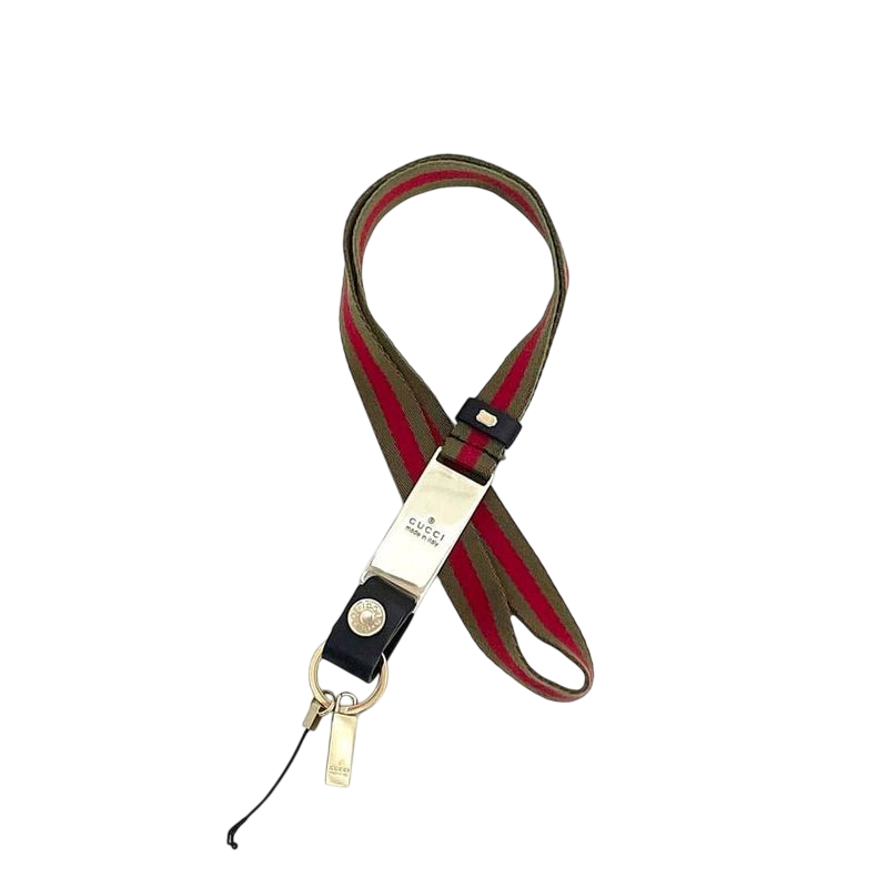 Gucci Neck Strap Khaki Green Red Gold Sherry 039