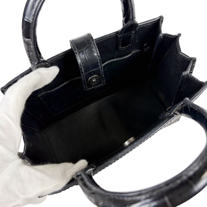 Balenciaga Hourglass Mini Handbag Black Croc Shape Pressed Leather