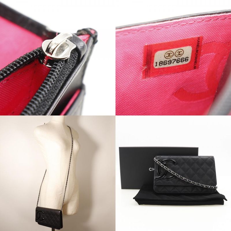 Chanel Chain Wallet Cambon Line A46646 Calf And Enamel Black Ladies Long Wallet