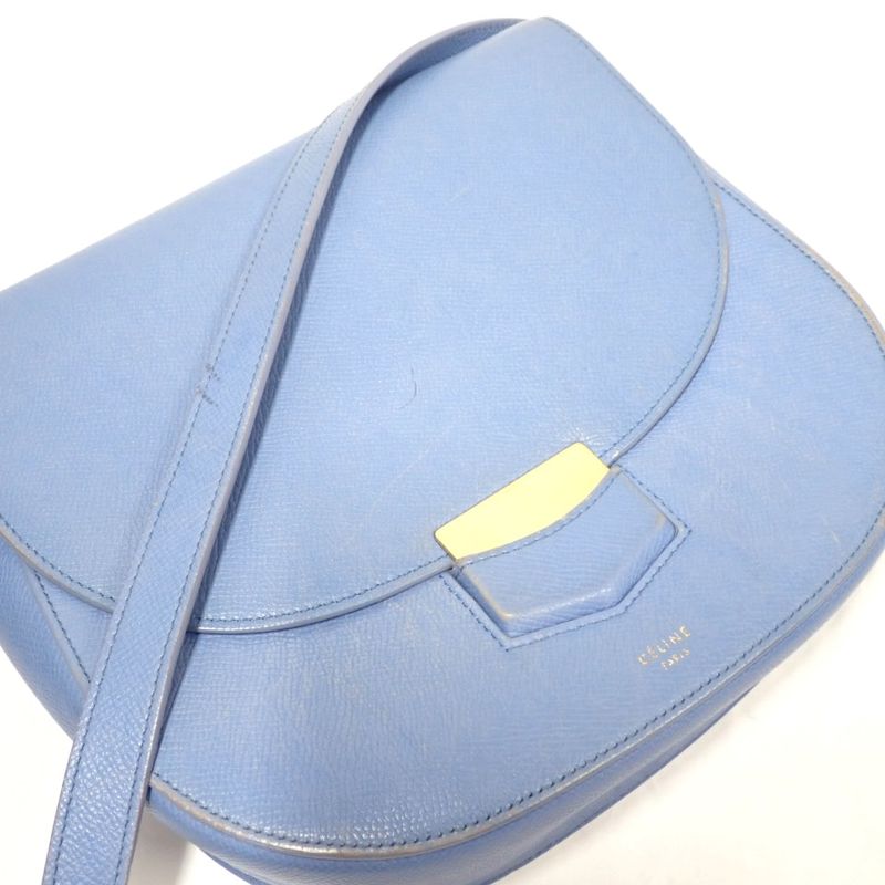 Celine Shoulder Bag Trotter Compact Light Blue Leather
