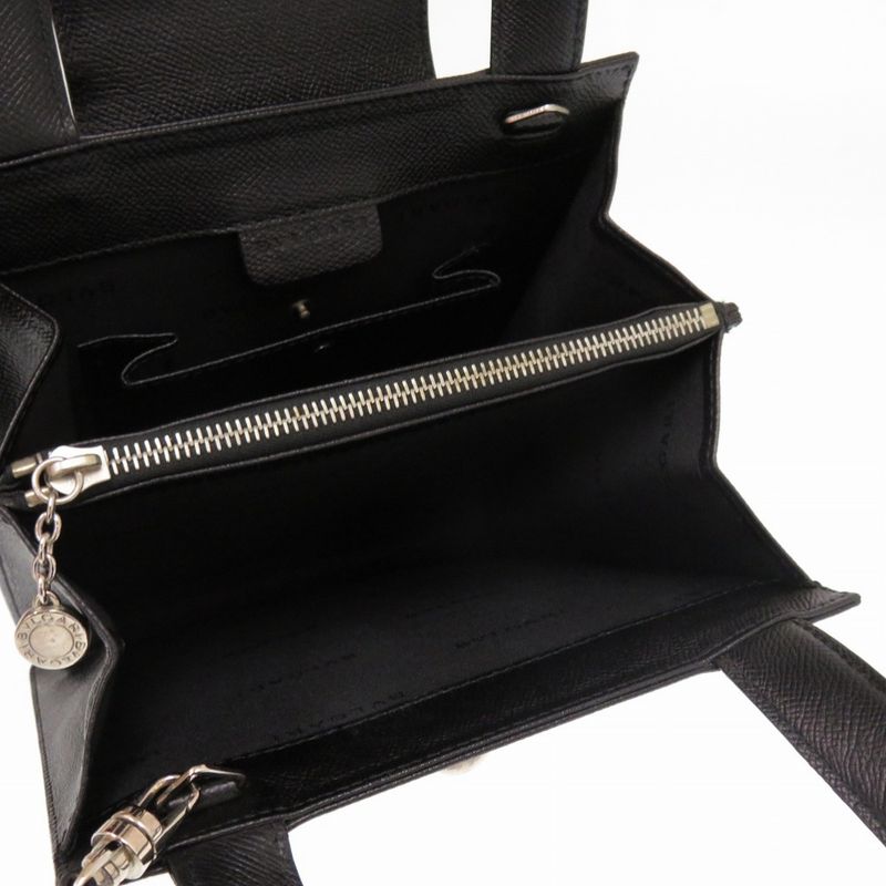 Bulgari 2way Leather Black 0428 Black Handbag Bvlgari