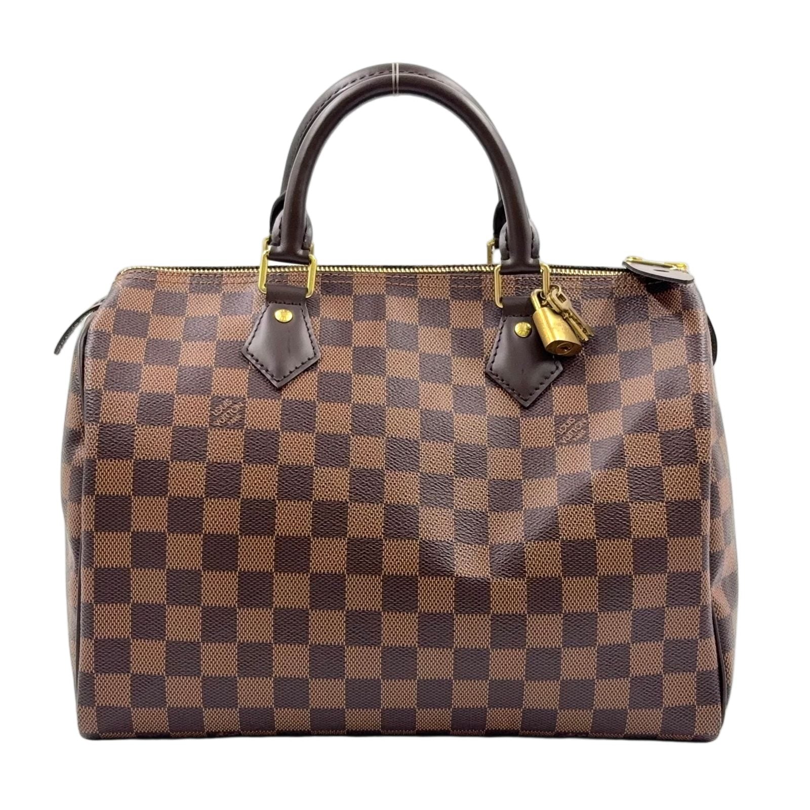 Louis Vuitton Speedy 30 Damier Ebene Leather Brown Handbag Gold