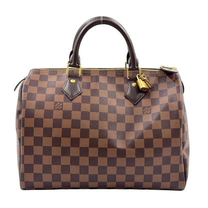 Louis Vuitton Speedy 30 Damier Ebene Leather Brown Handbag Gold