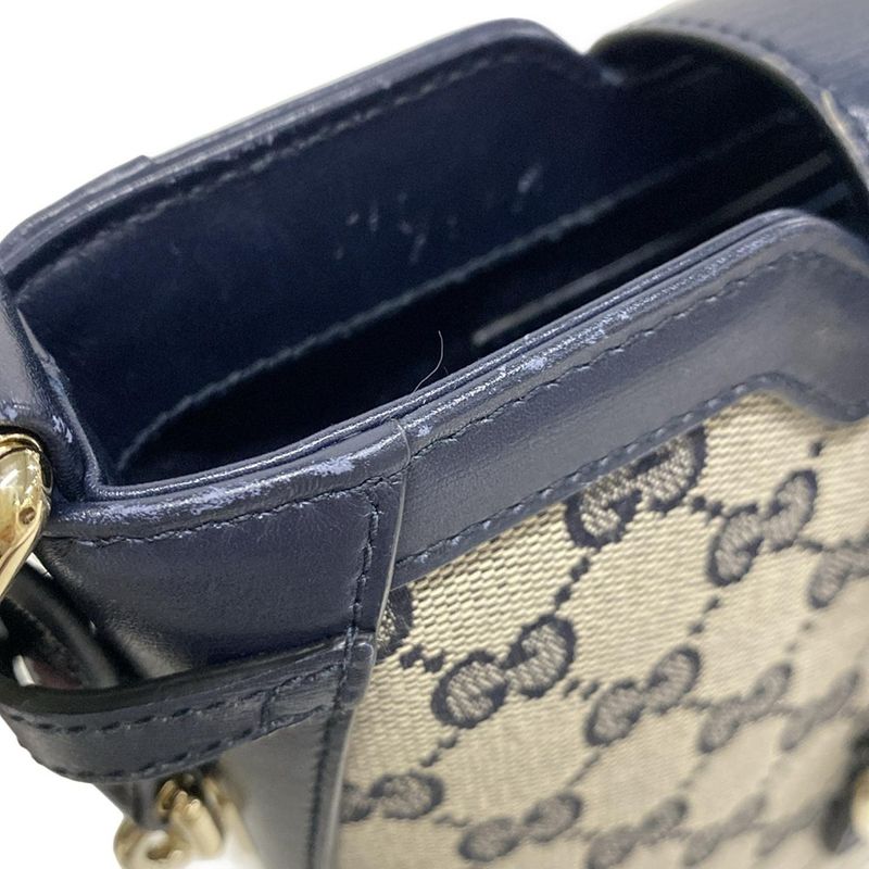 Gucci Shoulder Bag GG Pattern 782919 Gray×navy×red Leather