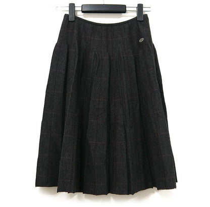 Chanel Knit Pleated Skirt 36 Wool Brown-gray Lamé Yarn