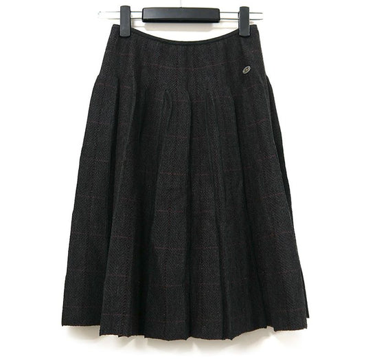 Chanel Knit Pleated Skirt 36 Wool Brown-gray Lamé Yarn