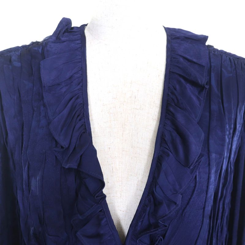 Balenciaga 2021 663002 Satin Jacquard Twill Panel Pleated Midi Dress Navy 36