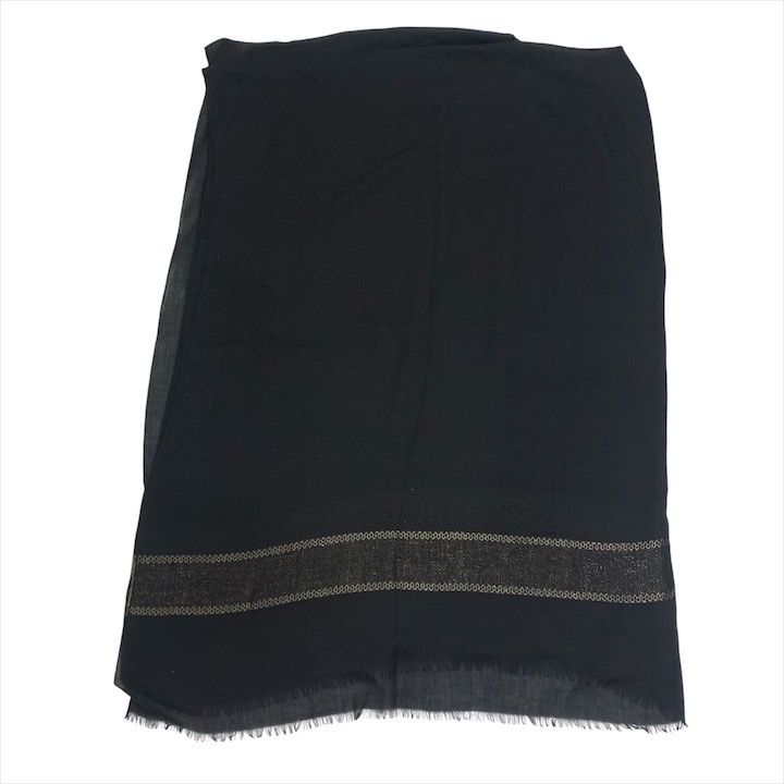 Chanel CC Logo Silk Large Shawl Scarf Pashmina Black Gold