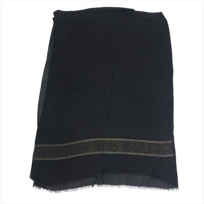 Chanel CC Logo Silk Large Shawl Scarf Pashmina Black Gold