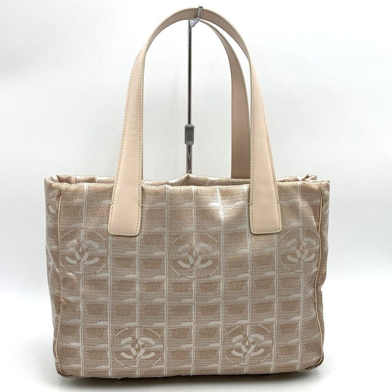 Chanel New Travel PM Tote Bag One Shoulder Nylon Leather Metallic Pink Beige