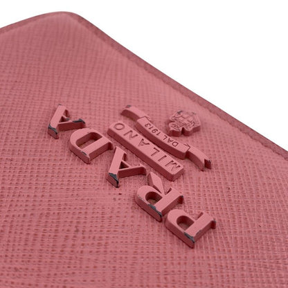 Prada Saffiano Leather Bifold Wallet Brand Coin Purse Bill Pink Ladies