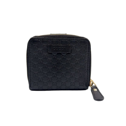 Gucci Micro GG Guccissima Bifold Leather Black Wallet Gold