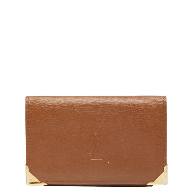 Saint Laurent YSL Logo Card Case Pass Case Brown Leather Men's Saint Laurent