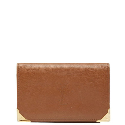 Saint Laurent YSL Logo Card Case Pass Case Brown Leather Men's Saint Laurent