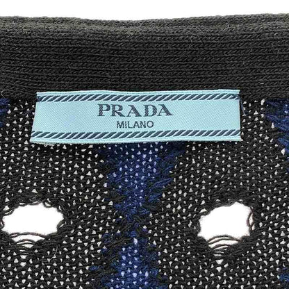 Prada - 2011 - Argyle Damaged V-neck Cardigan - 40 - Brown Blue - Women's