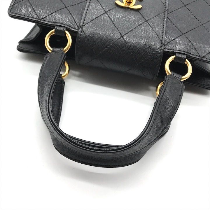 Chanel Caviar Leather CC Logo Turnlock Hand Tote Black