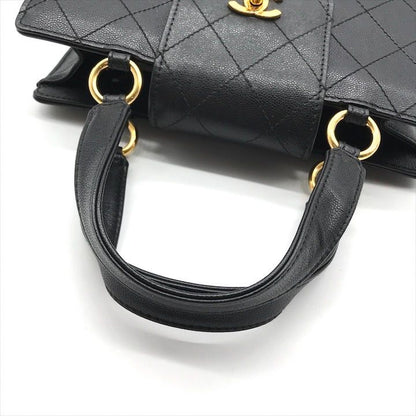 Chanel Caviar Leather CC Logo Turnlock Hand Tote Black