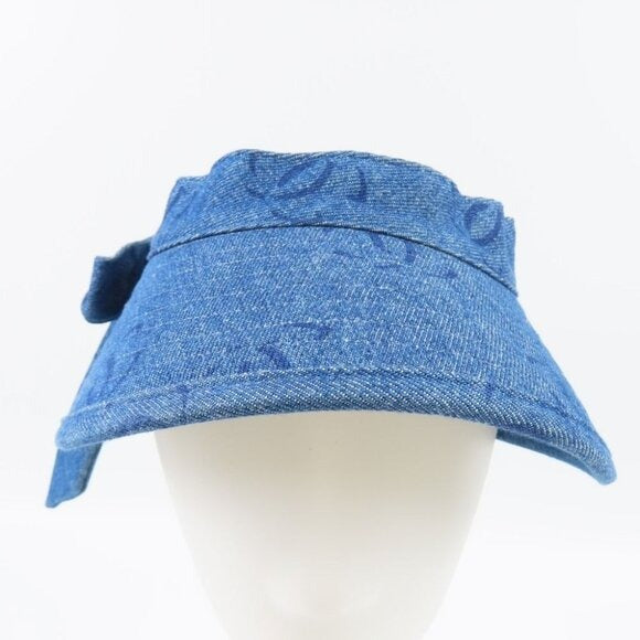 Chanel CC Denim Hat Sun Visor Ribbon Tie Wide Brim Bucket Cap Vintage