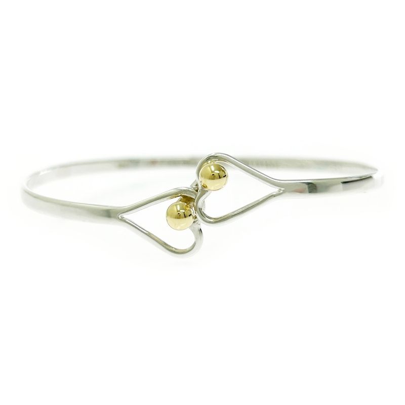 Tiffany & Co Silver Hook & Eye Double Heart Bangle 5.2g 925 750 Engraved 479596