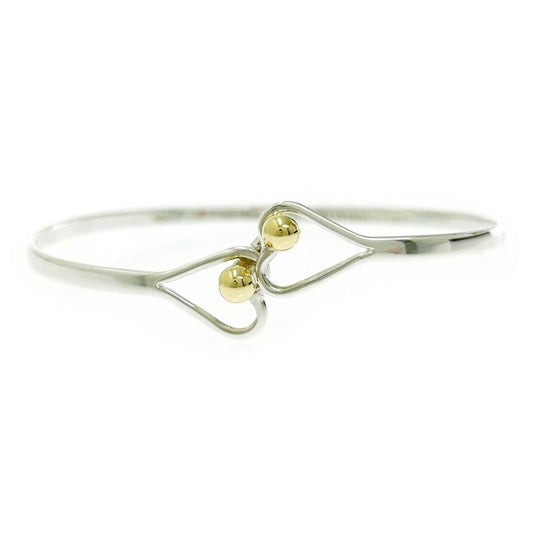 Tiffany & Co Silver Hook & Eye Double Heart Bangle 5.2g 925 750 Engraved 479596