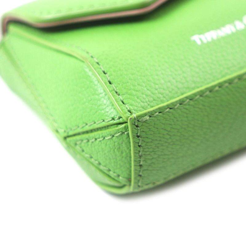 Tiffany & Co T-nano Bag Peridot Logo Print Chain Charm Leather Green Silver