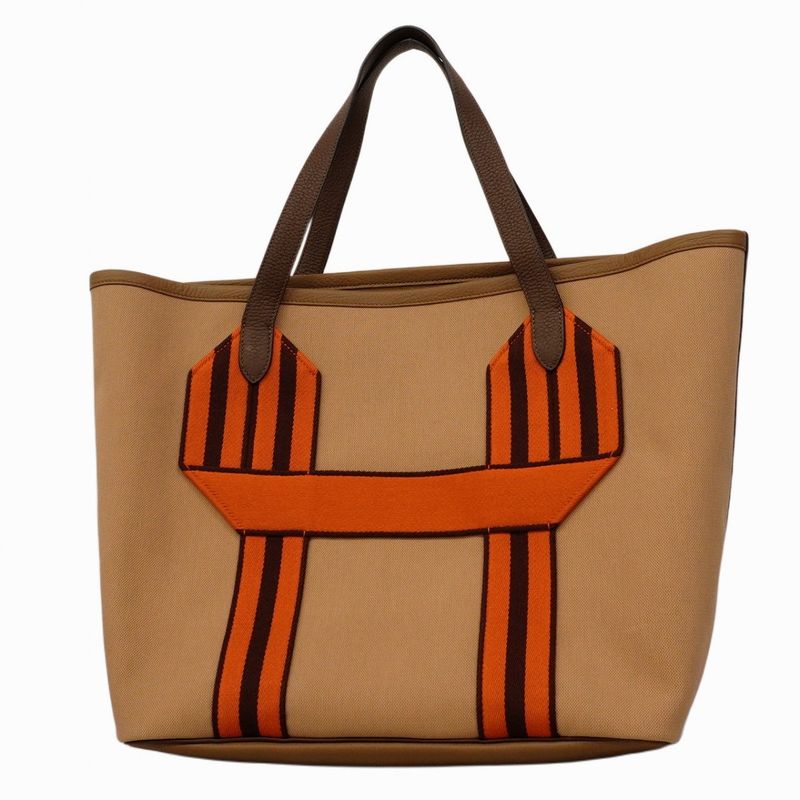 Hermes Tote Bag Pur Sangle Toile Military Chai/taille Batteau Silver Hardware B