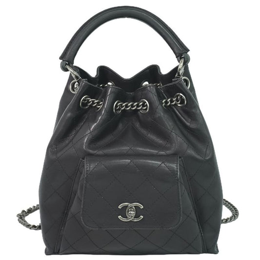 Authentic Chanel Coco Mark Matelasse 2WAY Chain Drawstring Backpack Sac Handbag