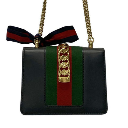 Gucci Shoulder Bag Sylvie Mini 431666 Black Green And Red Chain Shoulder Leather