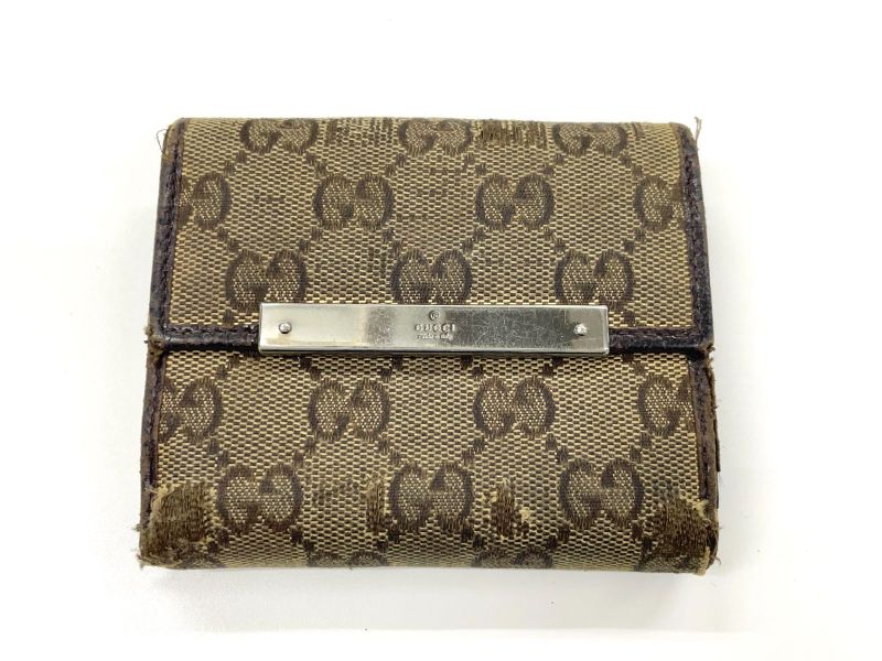 Gucci GG Canvas Leather Compact Wallet Double Fold Wallet Double Hook 112716