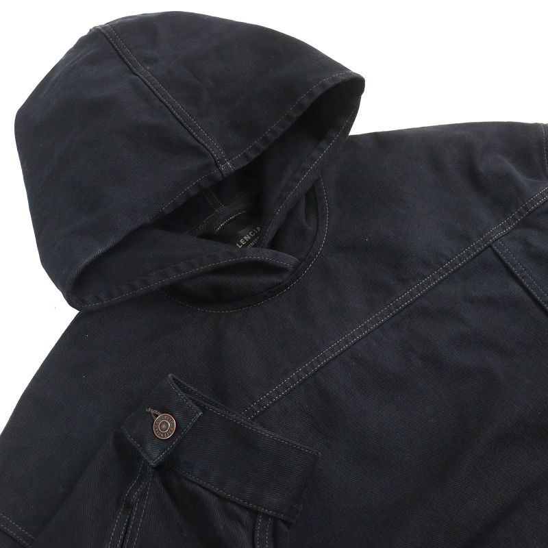 Balenciaga 22AW 719313 Tnw54 Denim Foodie Pull-over Parker 100% Cotton Damaged