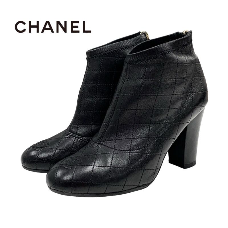 Chanel Boots Short Boots Shoes Leather Black Booties Here Mark Matelasse