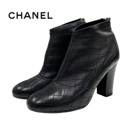 Chanel Boots Short Boots Shoes Leather Black Booties Here Mark Matelasse