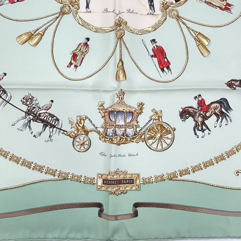 Hermes Carré 90 THE Royal MEWS Royal Stable Scarf Silk Green With Box