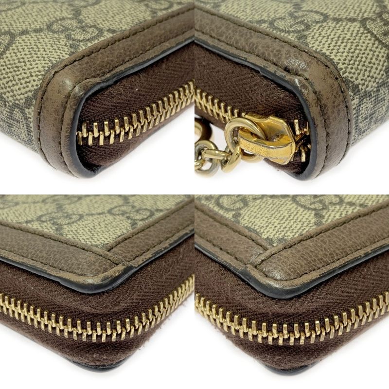 Gucci 523154/1147 GG Canvas Leather Ophidia Zip Around Wallet Long Wallet