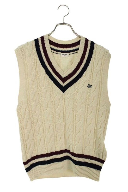 Celine Ry0bmd062 Triomphe V-neck Cable Cashmere Vest Men's L