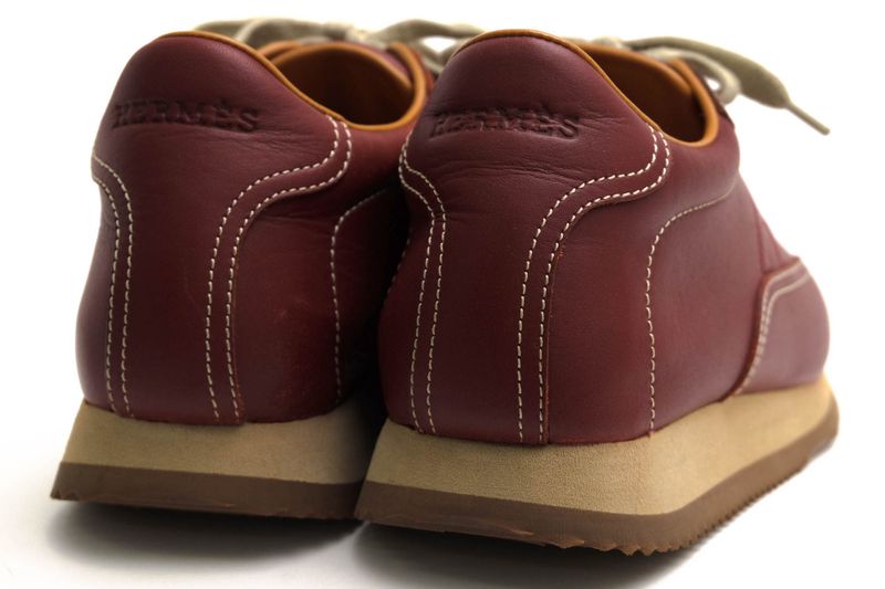 Hermes Shoes Sneakers Shoes Low Cut Ladies Women Leather Genuine Red Brown Red
