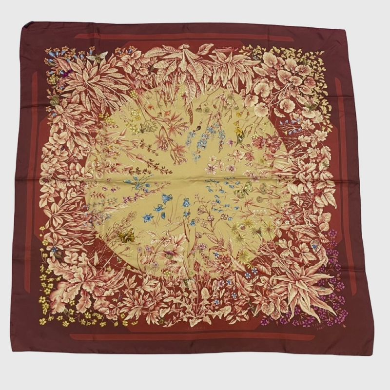 Hermes Similar Hermes Carré 90 LA Prairie Grasslands Scarf 100% Red Silk Carré