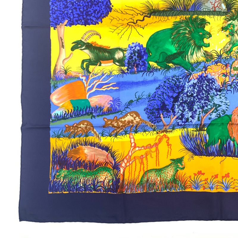 Hermes Carre 90 Nuba Mountain Nuba Mountain Navy Scarf 100% Silk