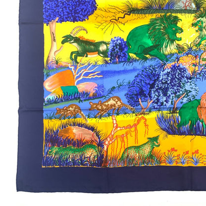 Hermes Carre 90 Nuba Mountain Nuba Mountain Navy Scarf 100% Silk