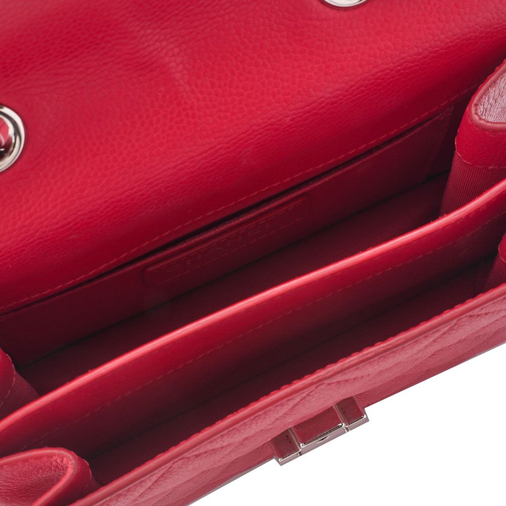 Chanel Matelasse Coco Push Lock Chain Shoulder Caviar Skin Red (silver Hardware)