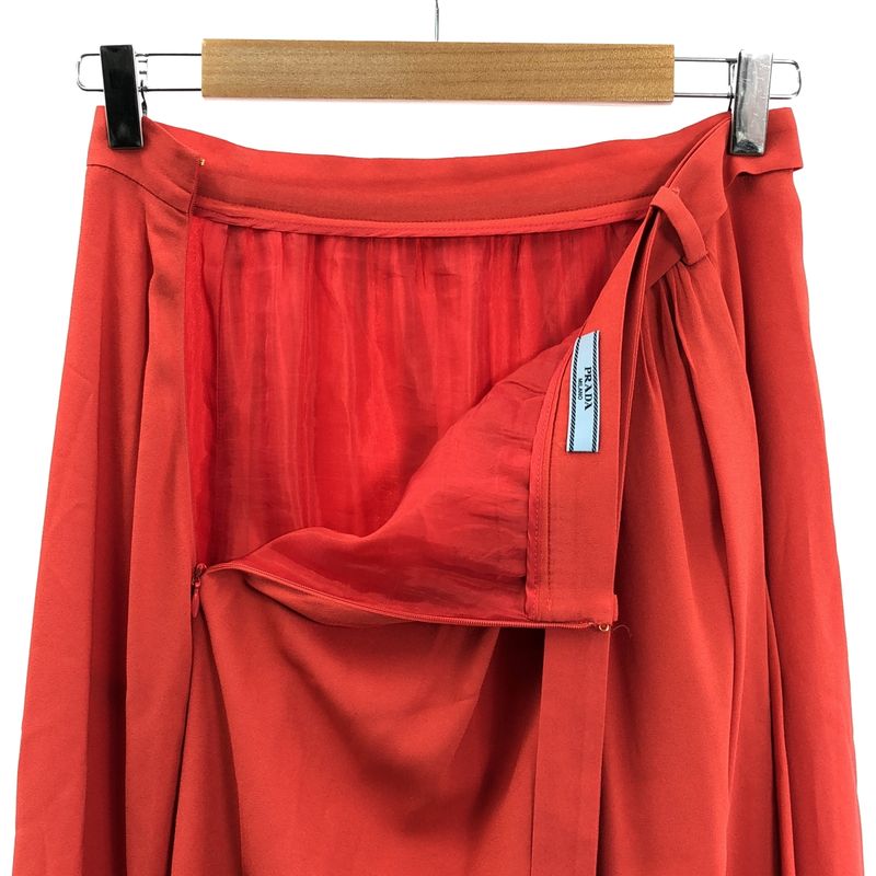 Prada - Belt Pleated Flared Skirt - 40 - Red - Women