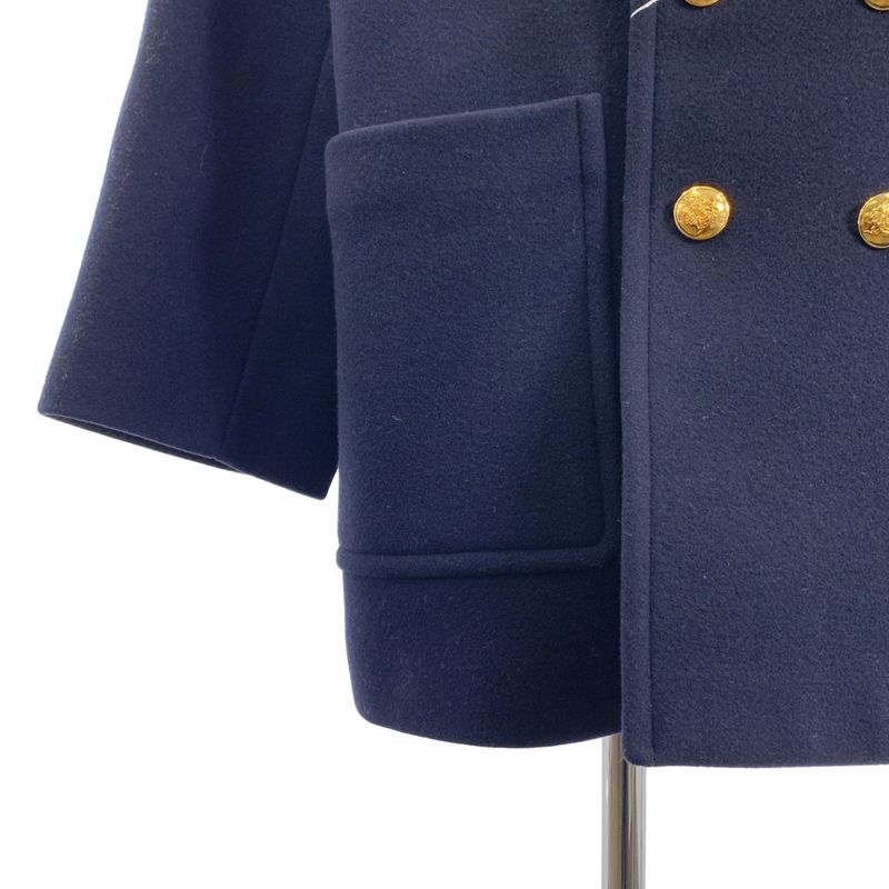 Celine - Wool Gold Button Double Overcoat Fully Lined - 40 - Dark Navy - Women's